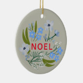 NOEL Familienaam Blauw, rood bloemen Keramisch Ornament (Rechts)