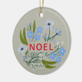 NOEL Familienaam Blauw, rood bloemen Keramisch Ornament (Links)
