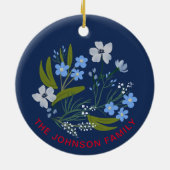 NOEL Familienaam Blauw, rood bloemen Keramisch Ornament (Achterkant)