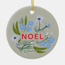 NOEL familienaam Blauw, rood bloemmotief Keramisch Ornament