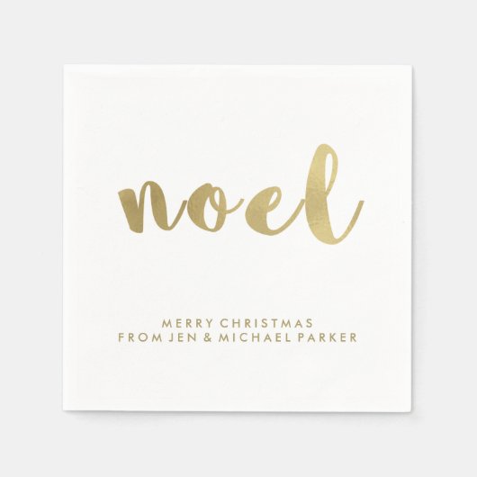 Noel Faux Gold Typography Kerst Servetten (Voorkant)