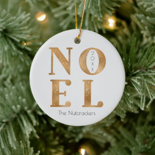 Noel Gold Typography Kerstfoto Keramisch Ornament