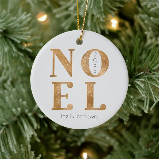 Noel Gold Typography Kerstfoto Keramisch Ornament (Boom)
