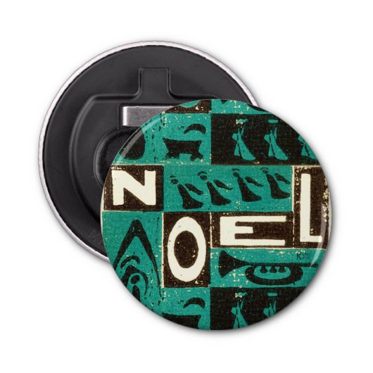 Noel Green Block Print Button Flesopener (Voorkant)