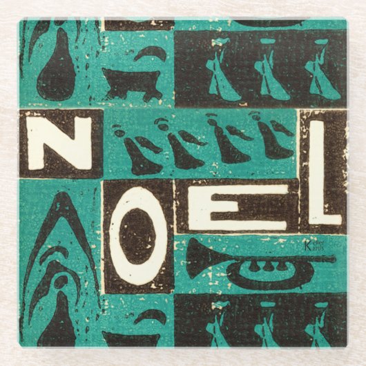 Noel Green Block Print Glazen Onderzetter (Voorkant)