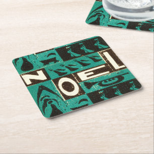 Noel Green Block Print Kartonnen Onderzetters