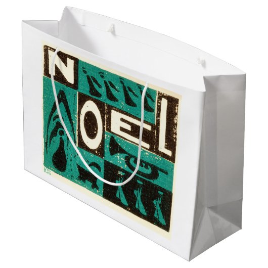 Noel Green Block Print Large Cadeautasje (Achterkant Gekanteld)