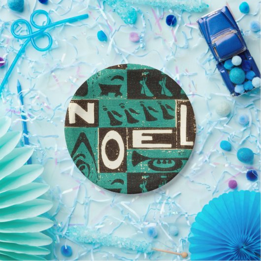 Noel Green Block Print Papieren Bordje (Feest)