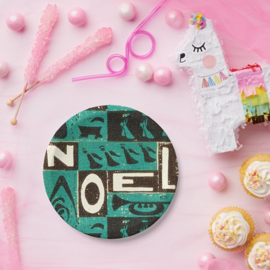 Noel Green Block Print Papieren Bordje (Feest)