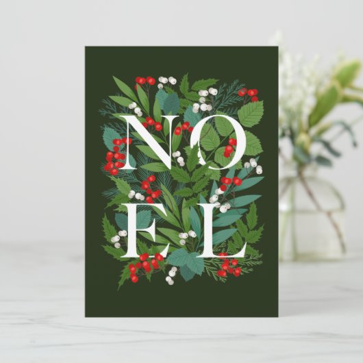 NOEL Greenery Berries Feestdagenkaart (Staand voorkant)