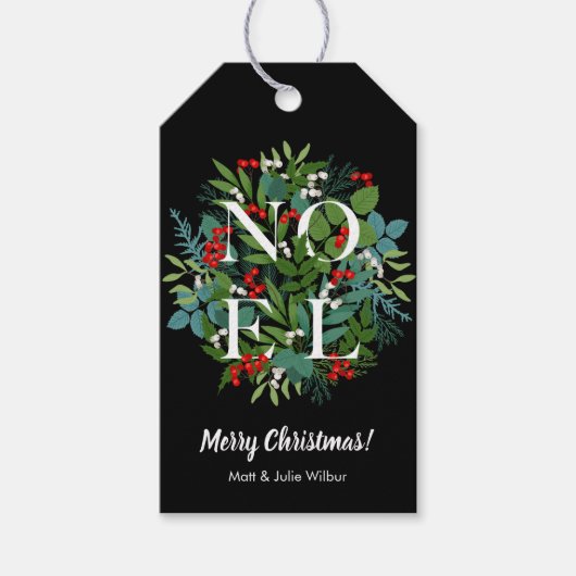 NOEL Greenery Berries Holiday Cadeaulabel (Voorkant)