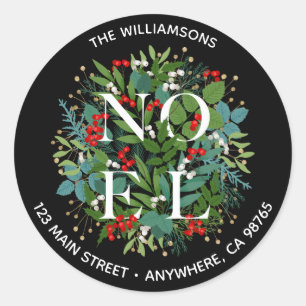 NOEL Greenery Berries kerstadres Ronde Sticker