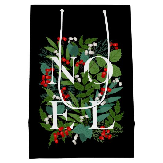 NOEL Greenery Berries KerstBlack Medium Cadeauzakje (Achterkant)