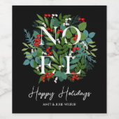 NOEL Greenery Berries Prettige feestdagen Wijn Etiket (Enkel label)