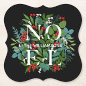 NOEL Greenery Holiday Black Kartonnen Onderzetters (Voorkant)