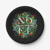 NOEL Greenery Kerstmis Black Papieren Bordje (Voorkant)
