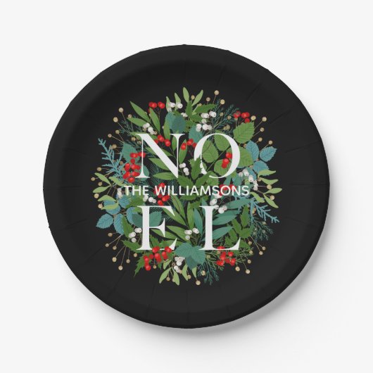 NOEL Greenery Kerstmis Black Papieren Bordje (Voorkant)