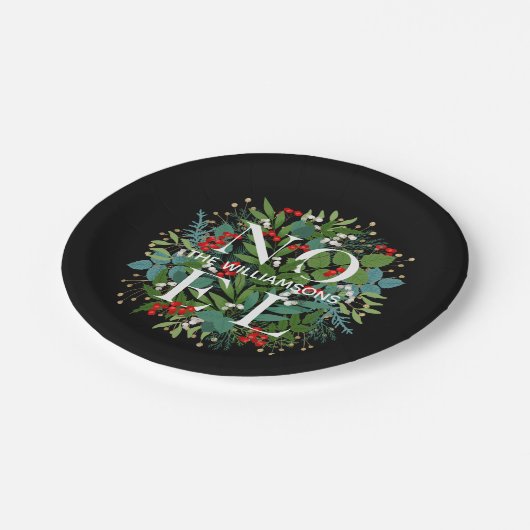 NOEL Greenery Kerstmis Black Papieren Bordje (Gekanteld)