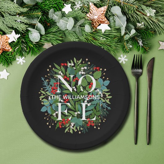 NOEL Greenery Kerstmis Black Papieren Bordje