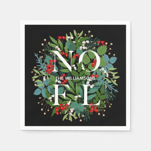 NOEL Greenery op zwarte kerst Servet (Voorkant)