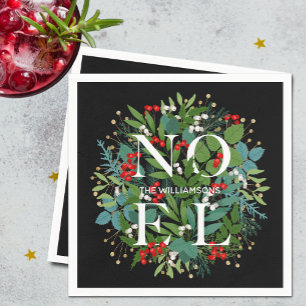 NOEL Greenery op zwarte kerst Servet