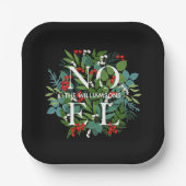 NOEL Greenery Personalized Black Kerstmis Papieren Bordje (Voorkant)