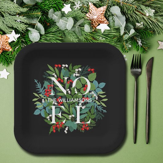 NOEL Greenery Personalized Black Kerstmis Papieren Bordje