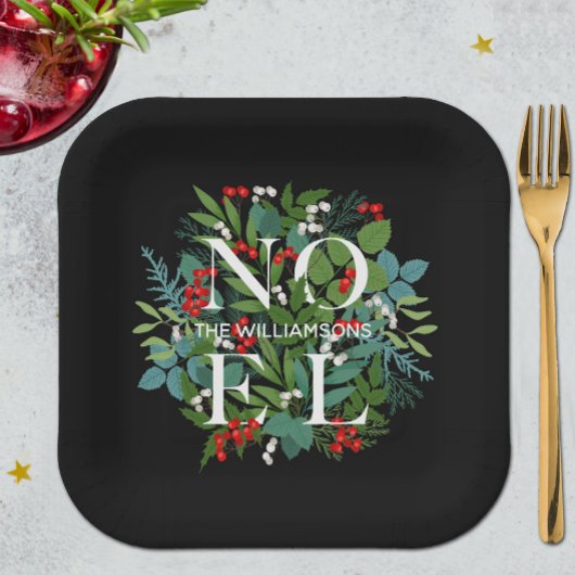 NOEL Greenery Personalized Black Kerstmis Papieren Bordje