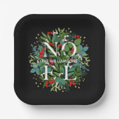NOEL Greenery Personalized Black Kerstmis Papieren Bordje (Voorkant)