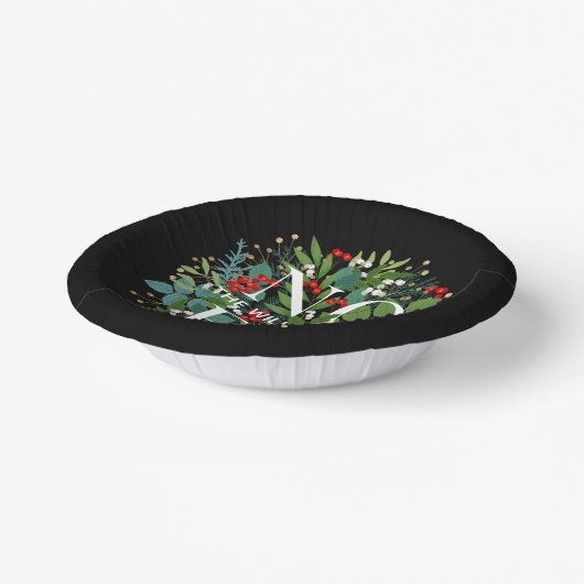 NOEL Greenery Personalized Black Kerstmis Papieren Kommen (Gebogen)