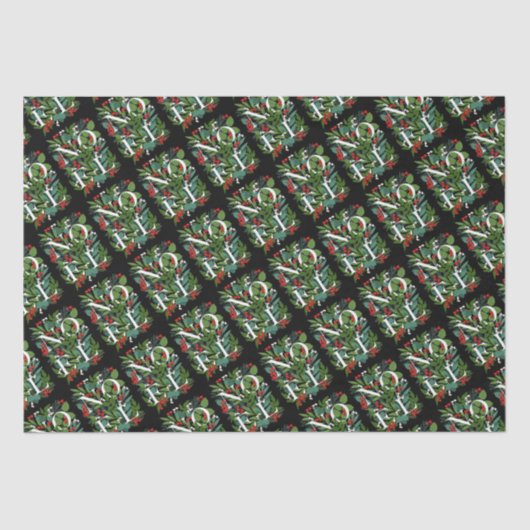 NOEL Groen en bessen Kerstmis Tissuepapier (Voorkant)