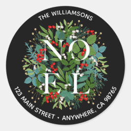 NOEL Groene Bessen Kerst Adres Ronde Sticker