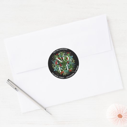 NOEL Groene Bessen Kerst Adres Ronde Sticker (Envelop)