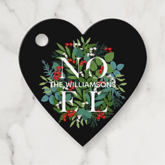 NOEL Groene Bessen Kerst Zwart Bedankjes Labels (Voorkant)