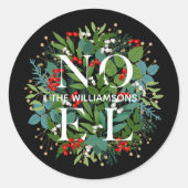 NOEL Groene takken en bessen Ronde Sticker (Voorkant)