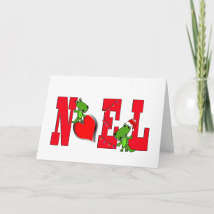 Noel Heart Cute Alligator Card op wit Feestdagen Kaart