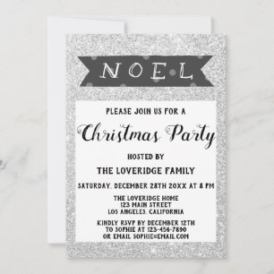 Noel Holiday Kerstfeest Grey Silver Glitter Kaart