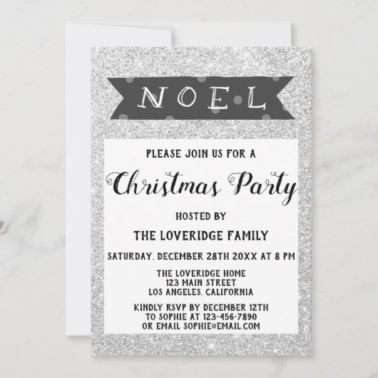 Noel Holiday Kerstfeest Grey Silver Glitter Kaart (Voorkant)