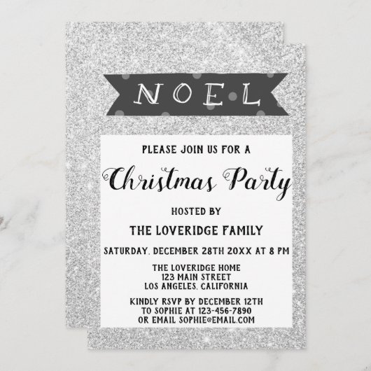 Noel Holiday Kerstfeest Grey Silver Glitter Kaart (Voorkant / Achterkant)