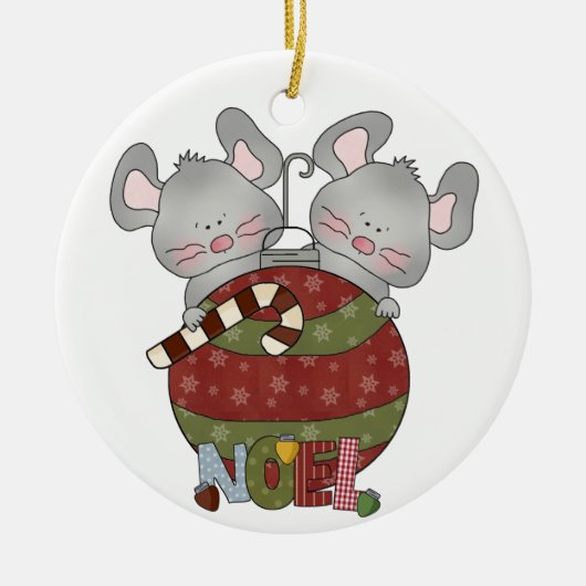 Noel Holiday Mice Kerstornament Keramisch Ornament (Voorkant)