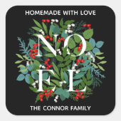 NOEL Holly Berries Homemade kerst Vierkante Sticker (Voorkant)