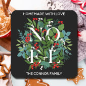 NOEL Holly Berries Homemade kerst Vierkante Sticker