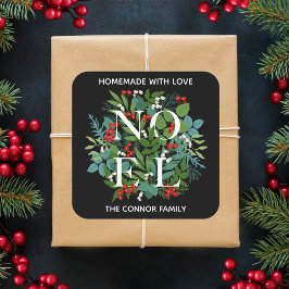 NOEL Holly Berries Homemade kerst Vierkante Sticker