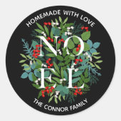 NOEL Holly Berries Thuisgemaakte Kerstmis Ronde Sticker (Voorkant)