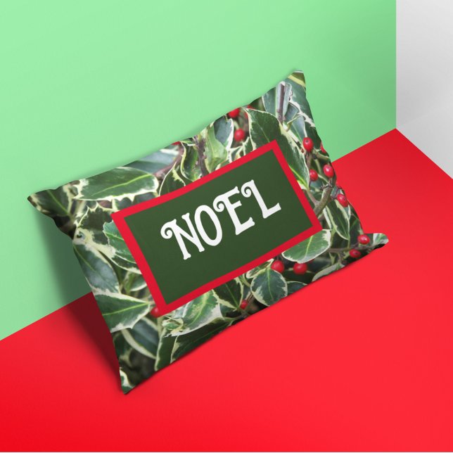 Noel Holly Leaves en Red Berries Holiday Accent Kussen (In Situ)