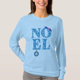 NOEL in een blauw kerstboompatroon T-shirt