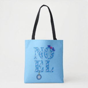 NOEL in een blauw kerstboompatroon Tote Bag
