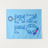 NOEL in een blauw kerstboompatroon Wandkleed (Voorkant (horizontaal))