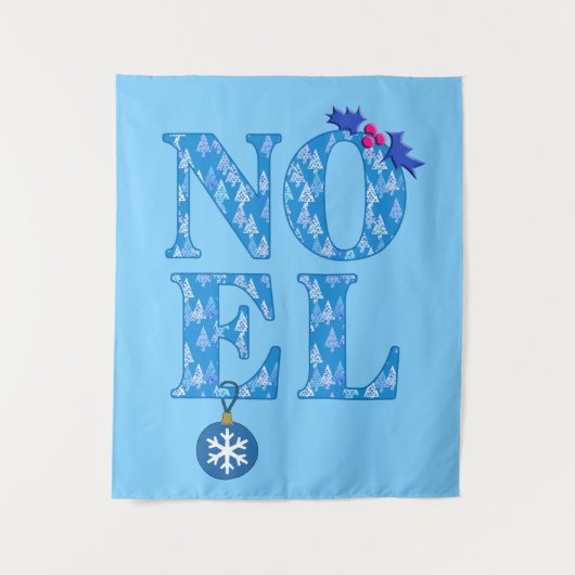 NOEL in een blauw kerstboompatroon Wandkleed (Voorkant)