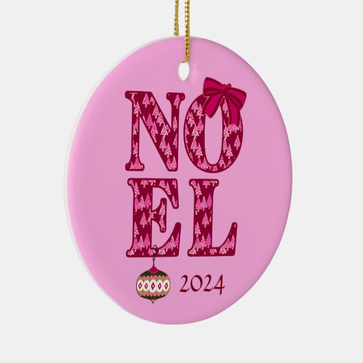 NOEL in een Bourgogne Retro Kerstboom Patroon Keramisch Ornament (Rechts)